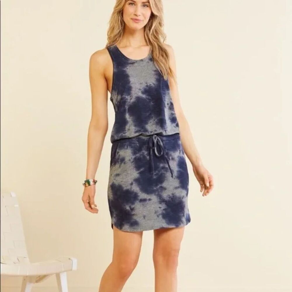 SUNDRY Blue Gray Tie Dye Racerback Drawstring Mini Tank Dress Size 2